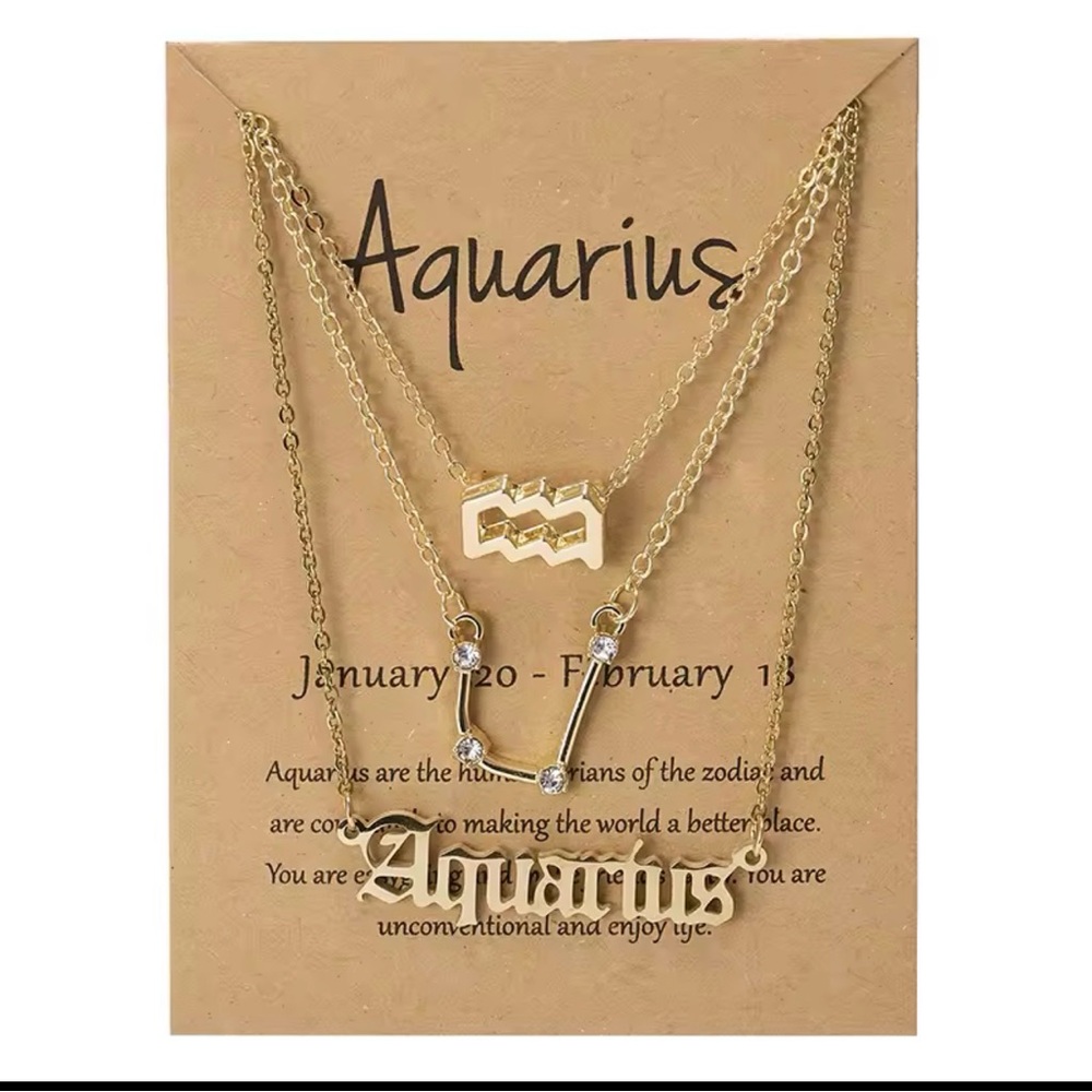 Gold Aquarius Zodiac Necklace Set